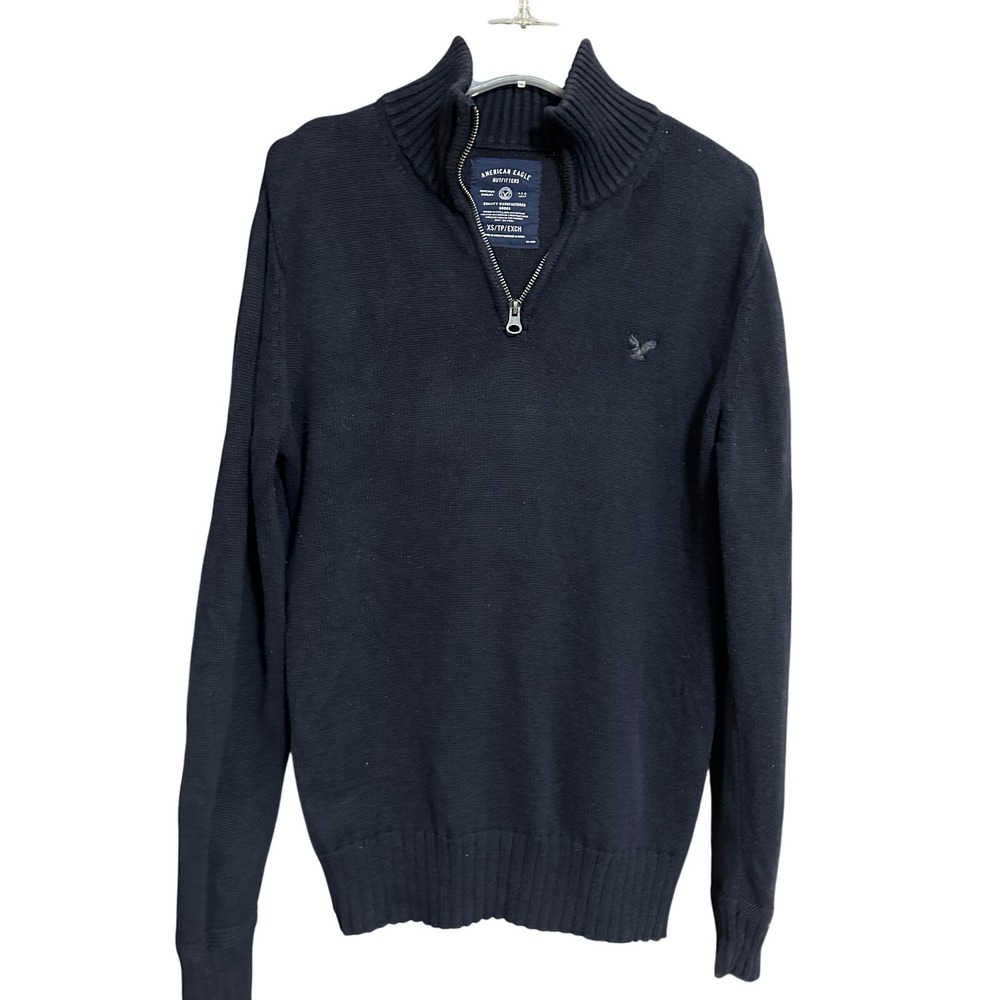 American Eagle Outfitters Women Navy Blue 1/4‎ Zip Knit Sweater XS Preppy Y2K